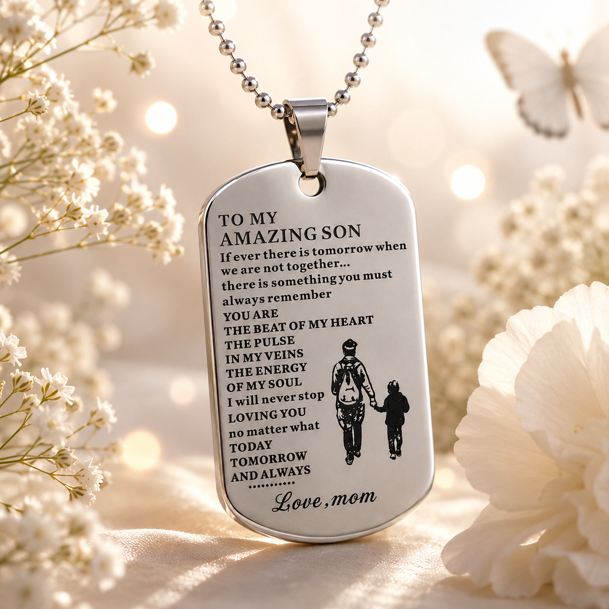To My Amazing Son Dog Tag Necklace – Love Mom Gift for Son, Inspirational Son Necklace, Meaningful Family Keepsake