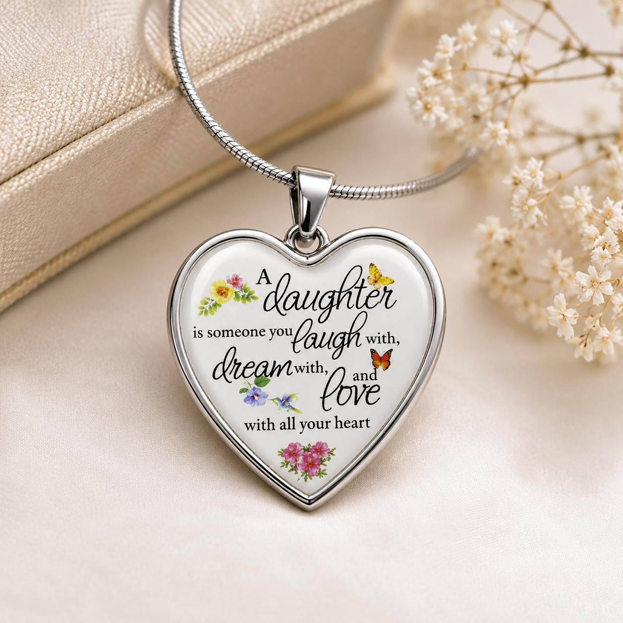 Daughter Heart Necklace – Laugh, Dream, and Love with All Your Heart