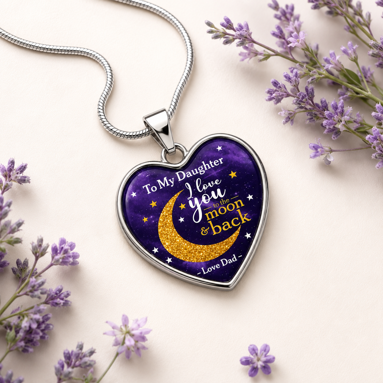 To My Daughter I Love You to the Moon and Back Heart Necklace from Dad – Daughter Gift Necklace