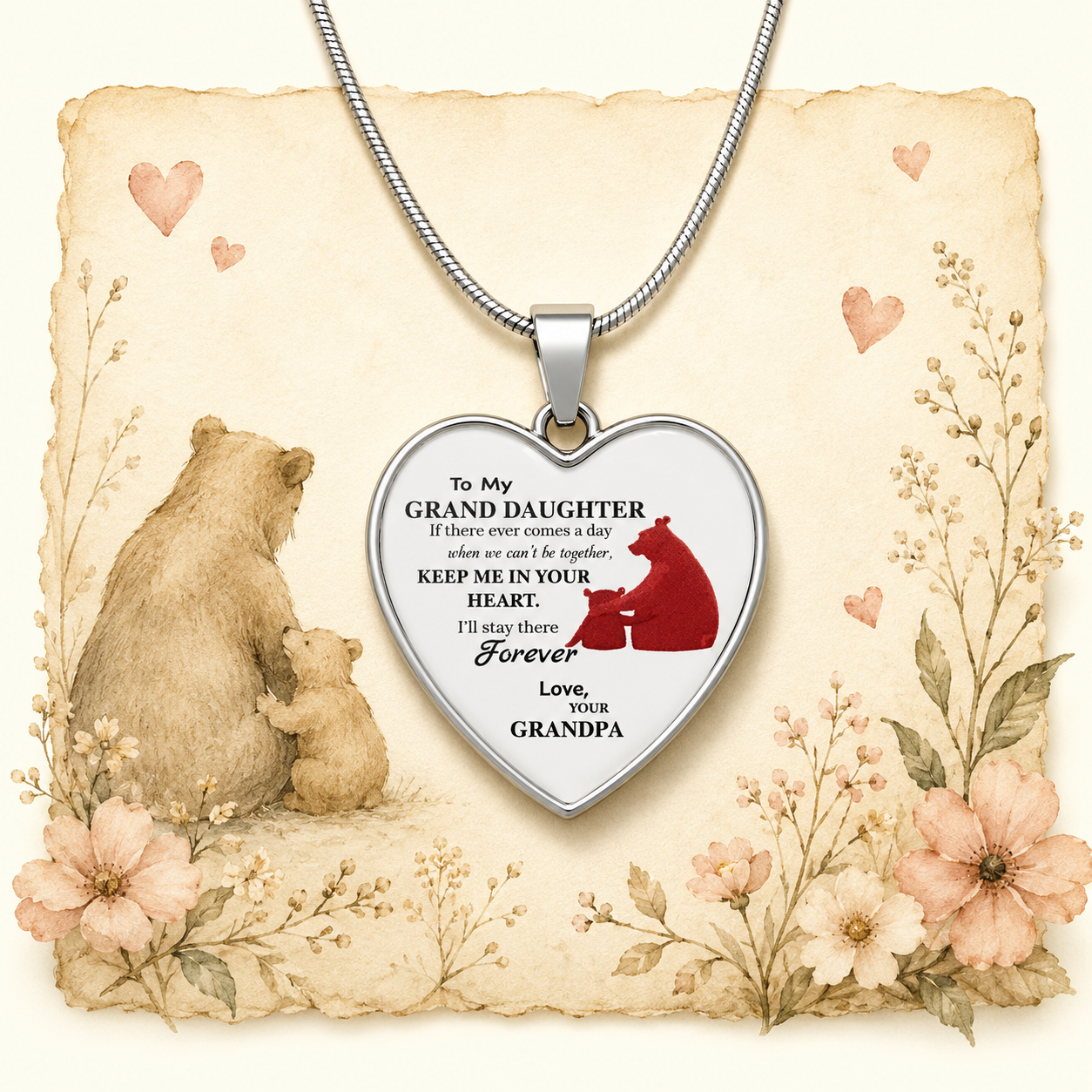 To My Granddaughter Necklace from Grandpa – Keep Me In Your Heart Forever Heart Pendant Gift