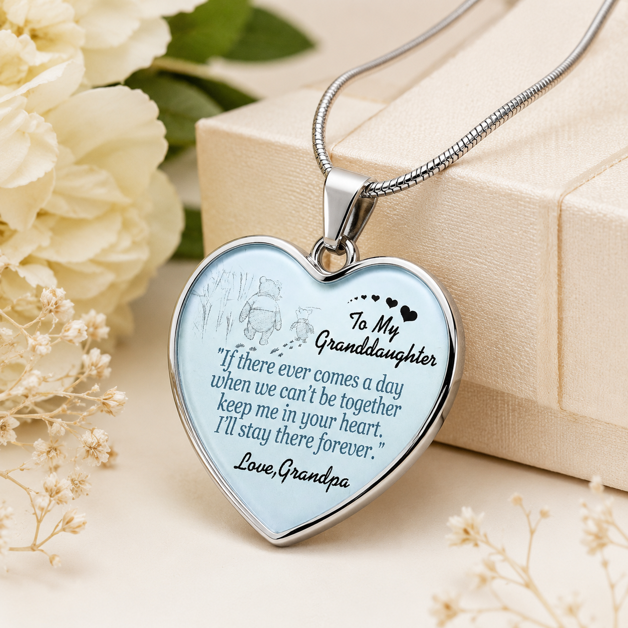 To My Granddaughter Necklace from Grandma – Keep Me In Your Heart Forever Heart Pendant Gift