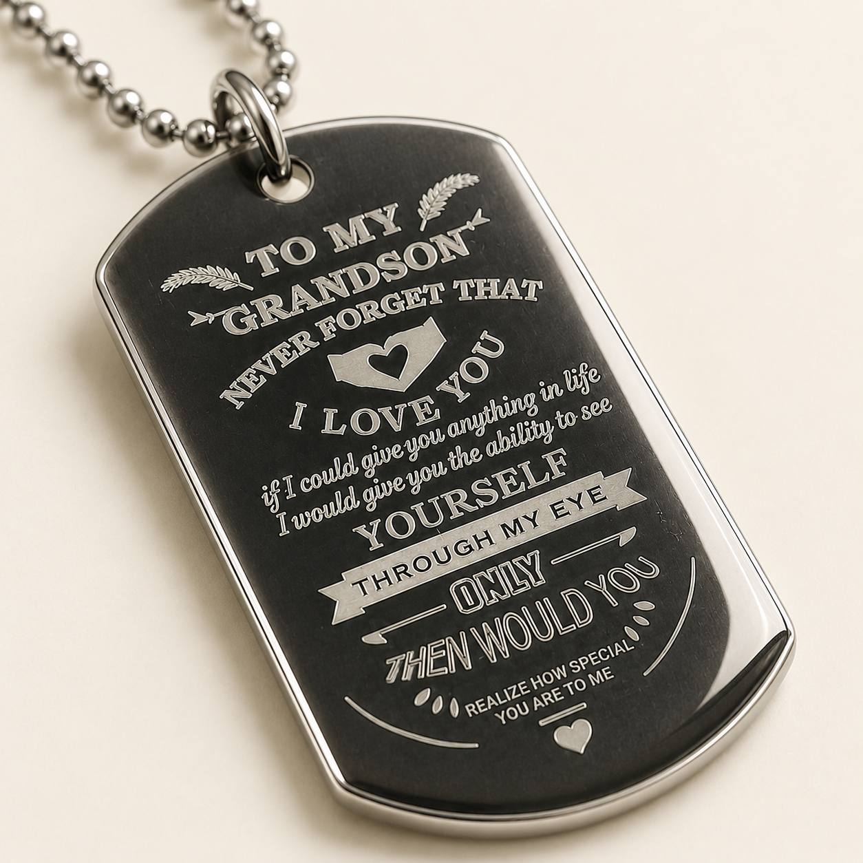 To My Grandson Never Forget That I Love You Dog Tag Necklace – Inspirational Gift from Grandpa or Grandma