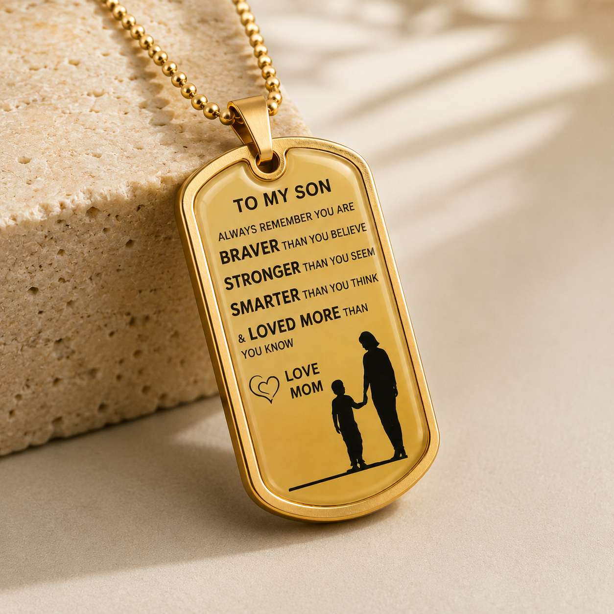 To My Son Dog Tag Necklace – Braver, Stronger, Smarter & More Loved Than You Know, Love Mom Gift
