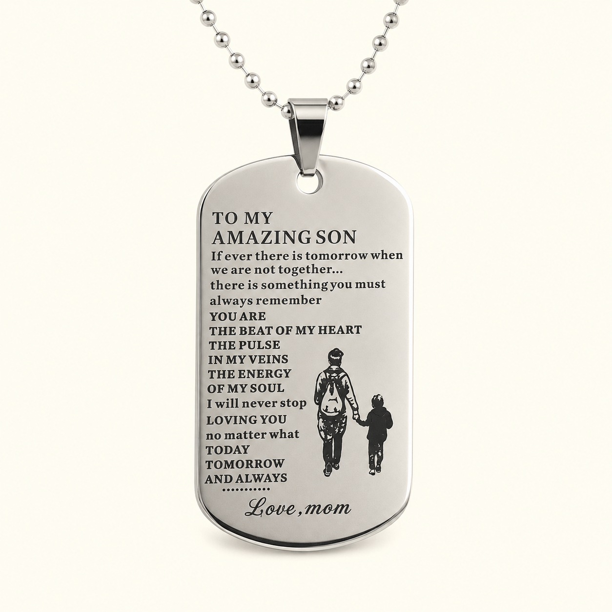 To My Amazing Son Dog Tag Necklace – Love Mom Gift for Son, Inspirational Son Necklace, Meaningful Family Keepsake