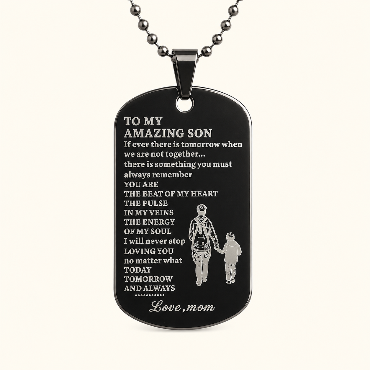 To My Amazing Son Dog Tag Necklace – Love Mom Gift for Son, Inspirational Son Necklace, Meaningful Family Keepsake