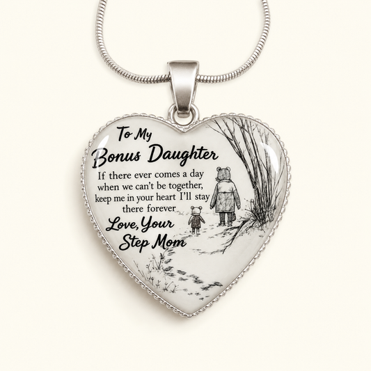 To My Bonus Daughter Heart Necklace from Step Mom – Keep Me in Your Heart Forever