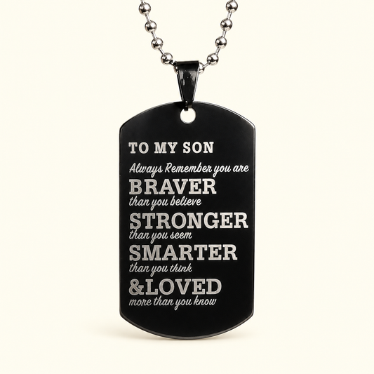 Inspirational Gift to Son – Brave Strong Smart Loved Pendant Necklace for Son