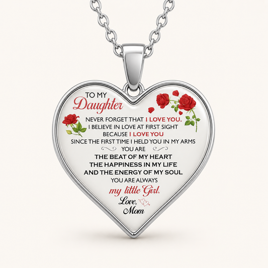 To My Daughter Heart Necklace from Mom – The Beat of My Heart, The Happiness in My Life