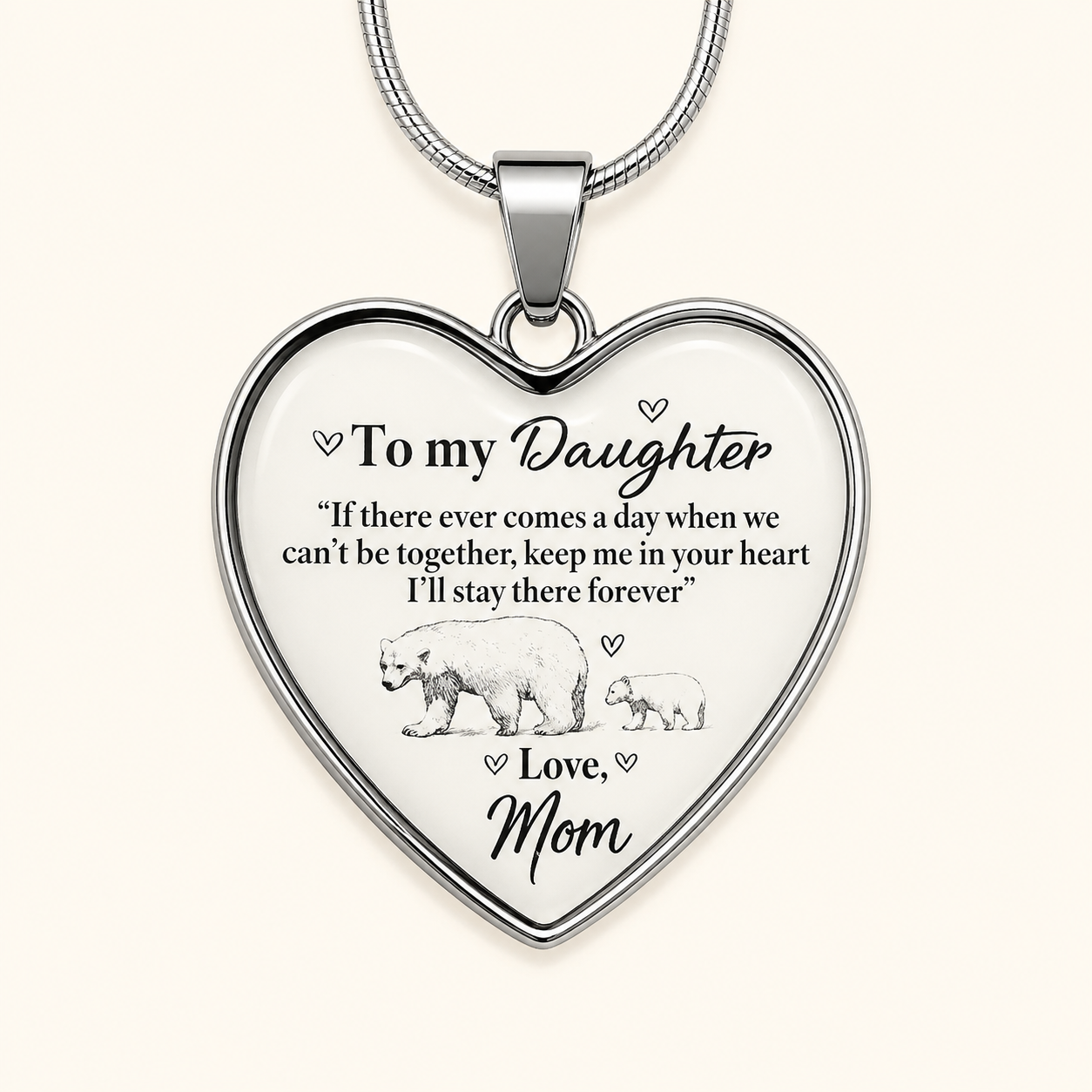 To My Daughter Heart Necklace from Mom – Polar Bear Mother & Cub Forever in My Heart Gift