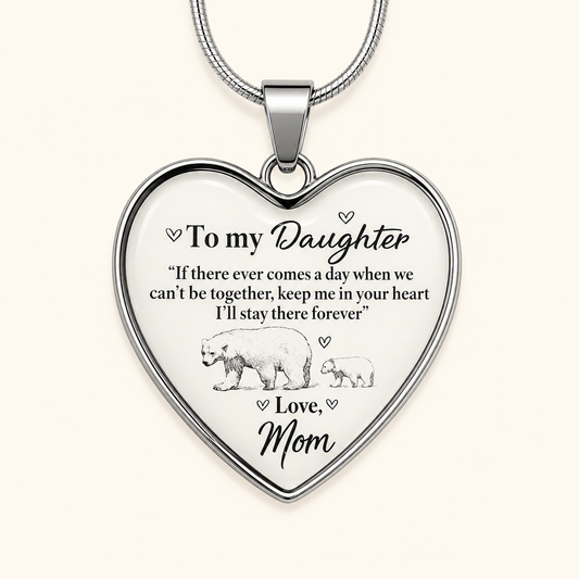 To My Daughter Heart Necklace from Mom – Polar Bear Mother & Cub Forever in My Heart Gift