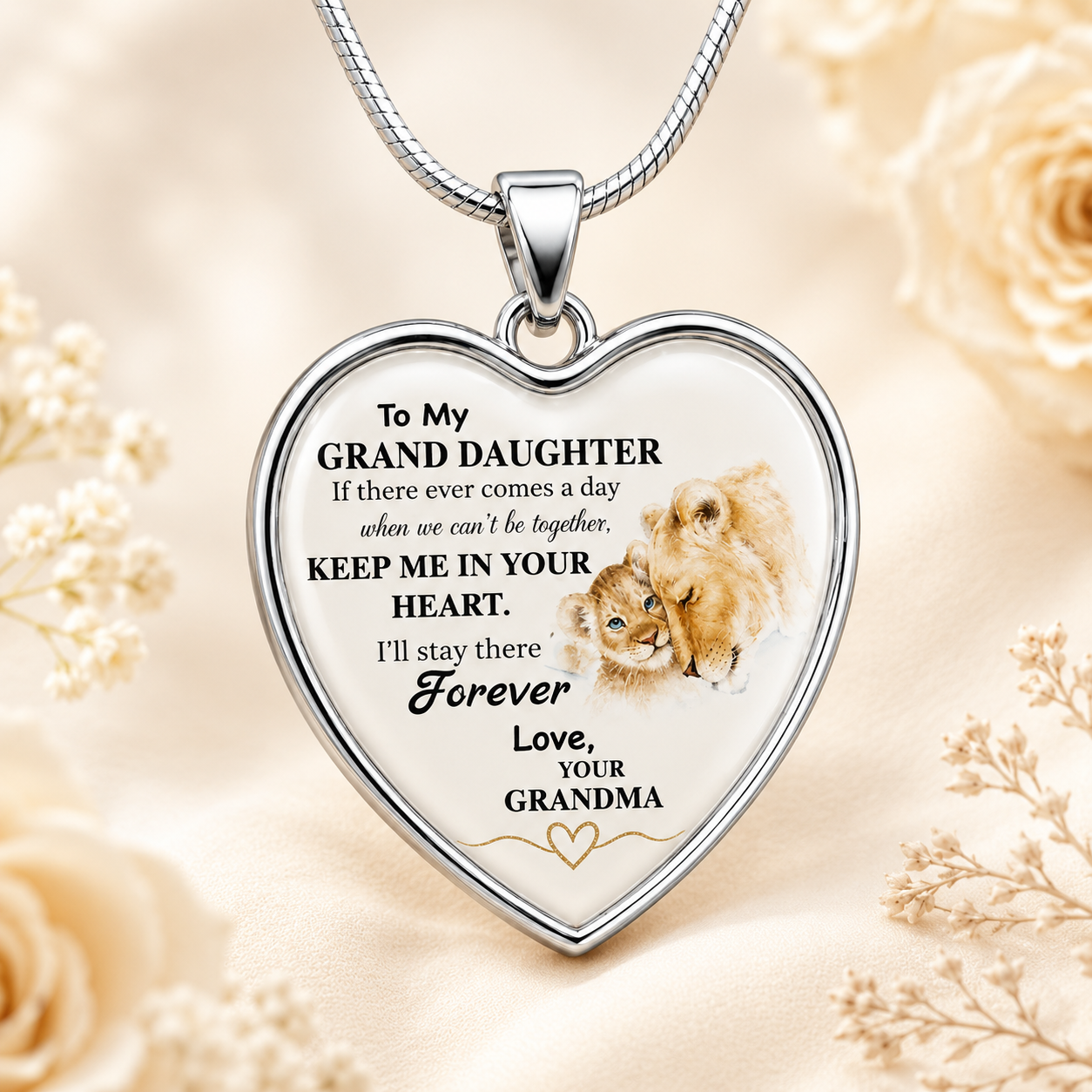 To My Granddaughter Necklace from Grandma – Keep Me In Your Heart Forever Heart Pendant Gift