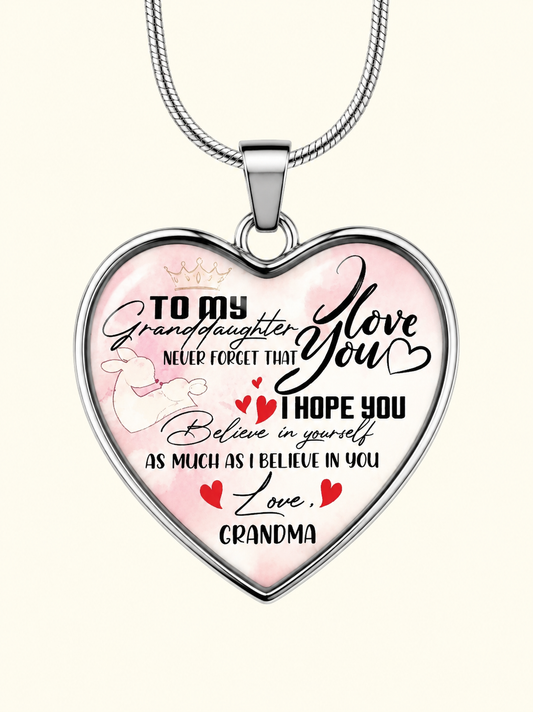 To My Granddaughter Necklace from Grandma – Never Forget That I Love You Heart Pendant Gift