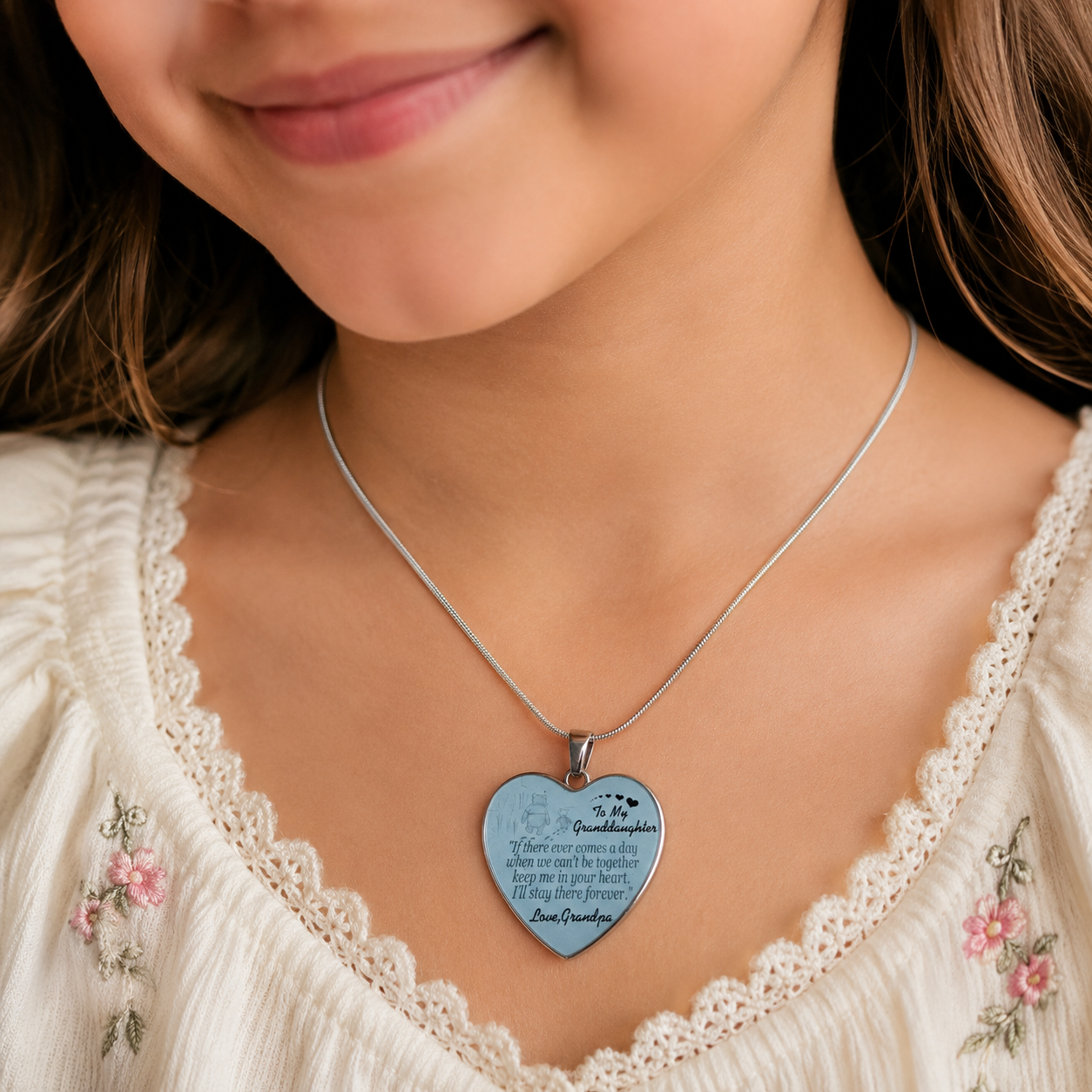 To My Granddaughter Necklace from Grandma – Keep Me In Your Heart Forever Heart Pendant Gift