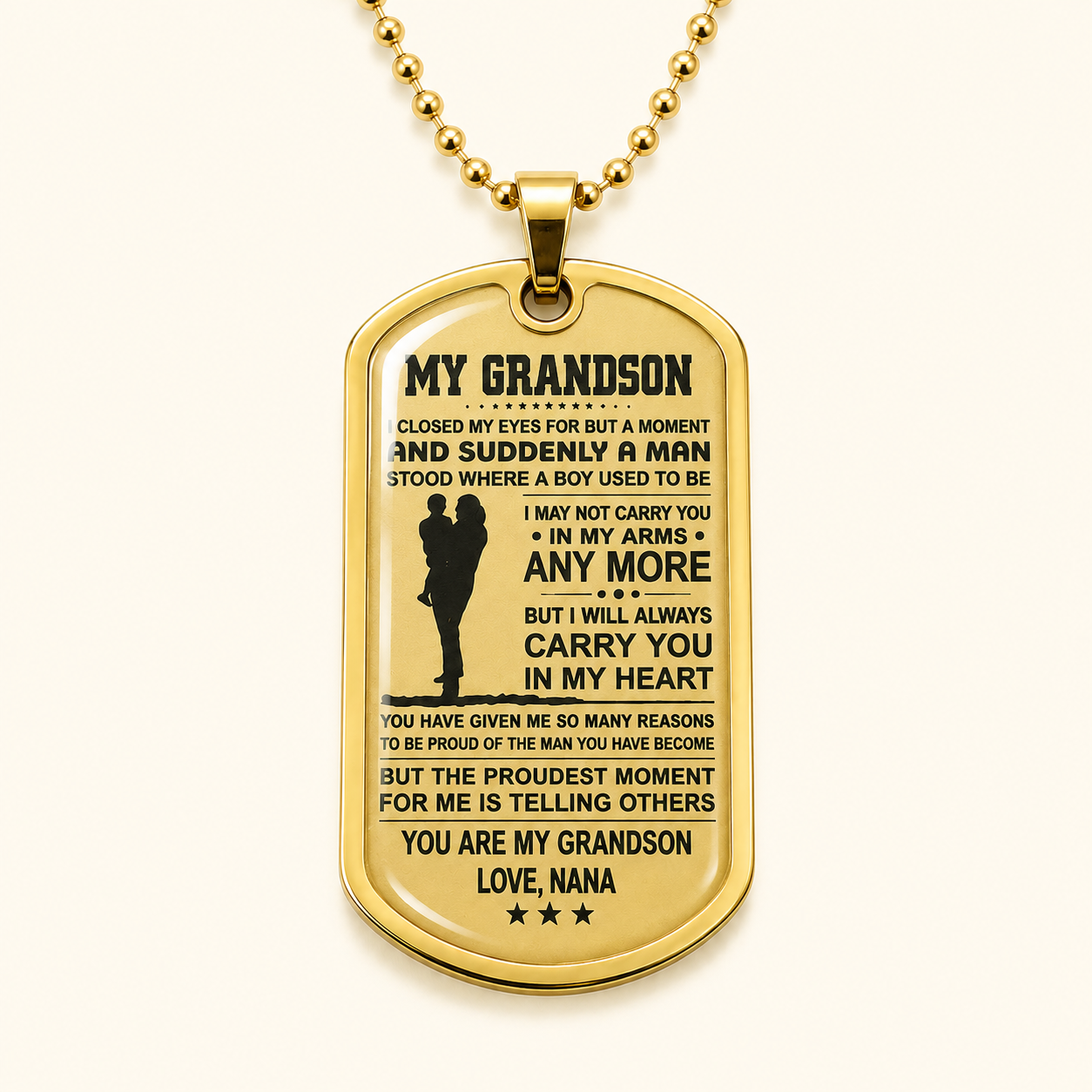 To My Grandson Necklace from Nana – Carry You in My Heart Forever Dog Tag Pendant Gift