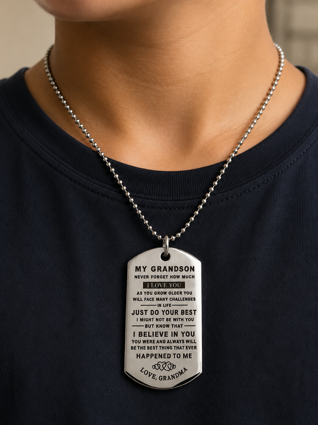 To My Grandson Necklace from Grandma – Never Forget How Much I Love You Dog Tag Pendant Gift