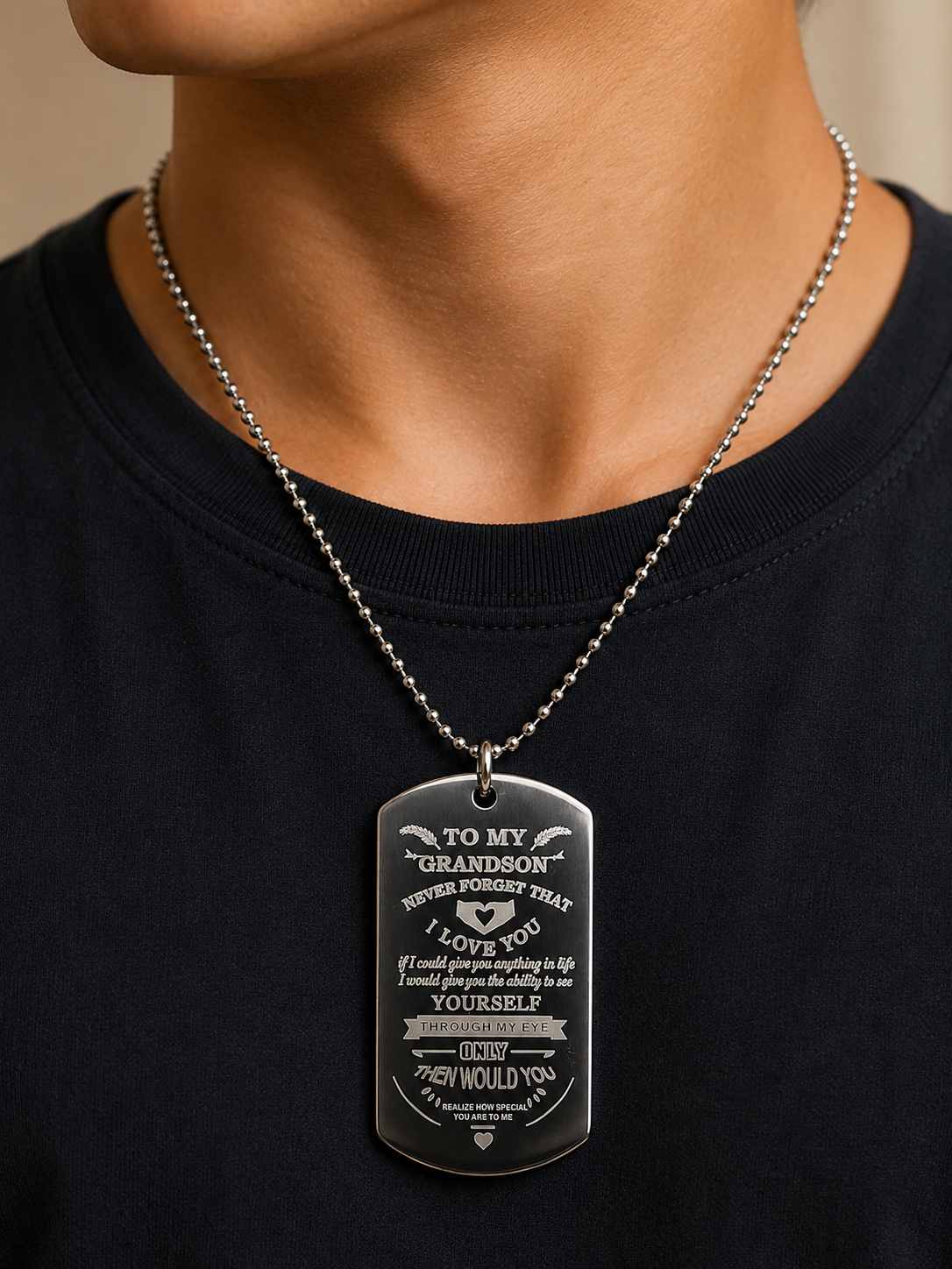 To My Grandson Never Forget That I Love You Dog Tag Necklace – Inspirational Gift from Grandpa or Grandma