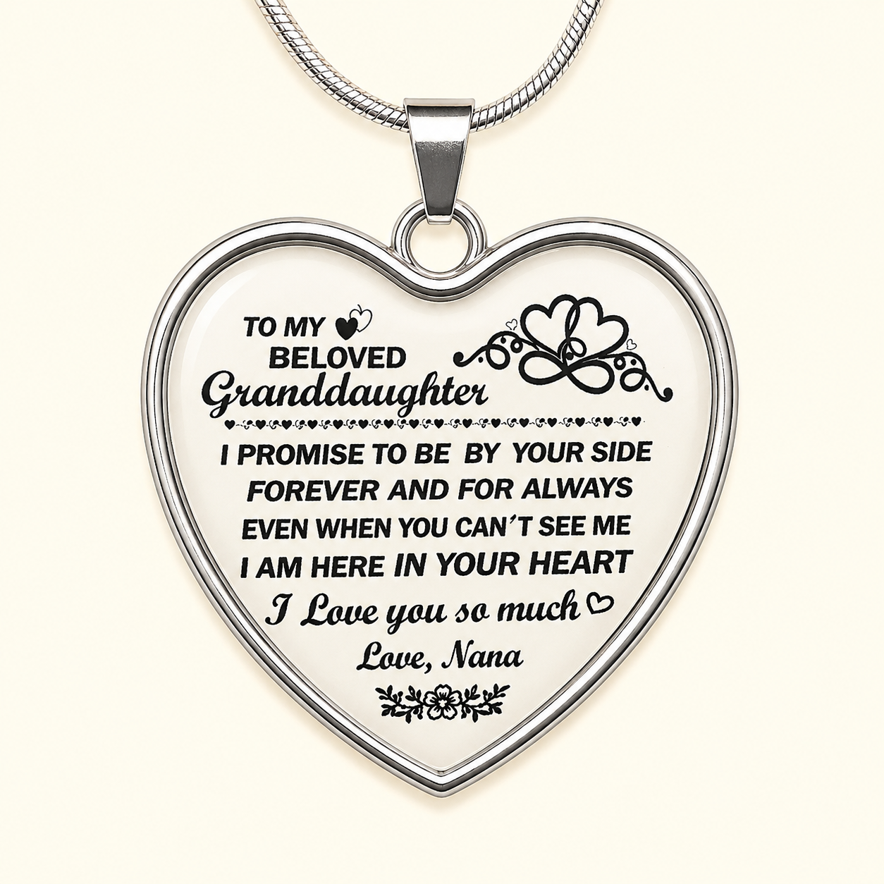 To My Beloved Granddaughter Necklace – Forever in My Heart – Love, Nana Heart Pendant Gift