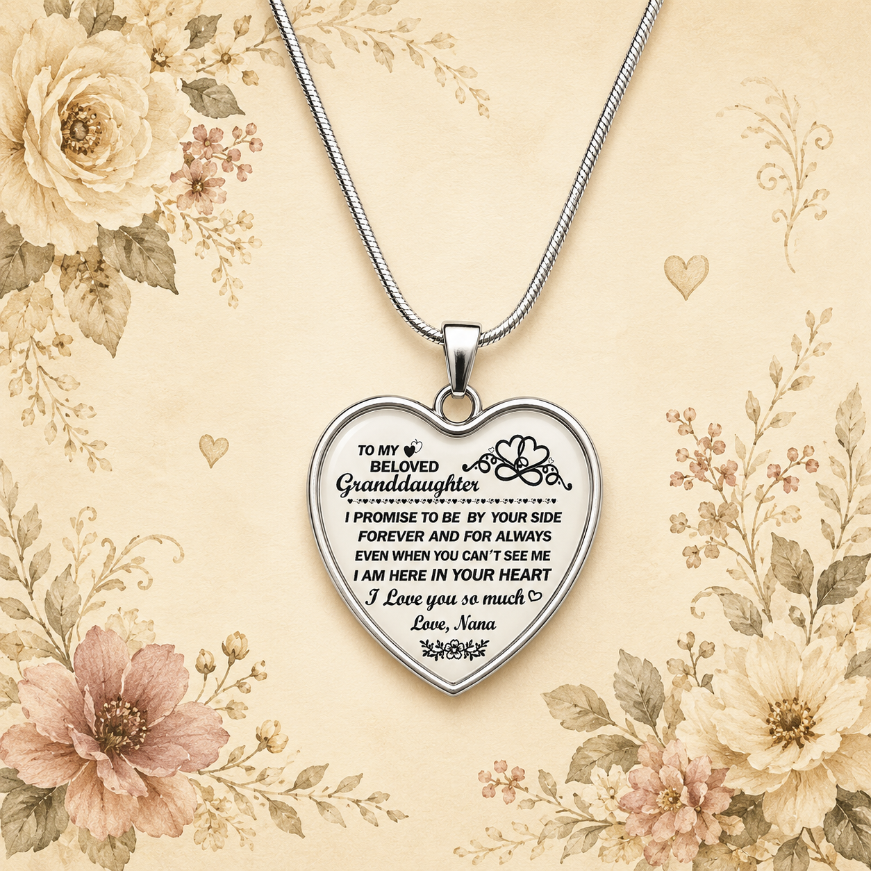 To My Beloved Granddaughter Necklace – Forever in My Heart – Love, Nana Heart Pendant Gift