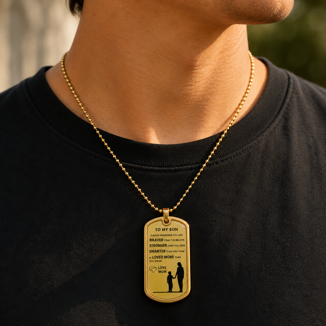 To My Son Dog Tag Necklace – Braver, Stronger, Smarter & More Loved Than You Know, Love Mom Gift