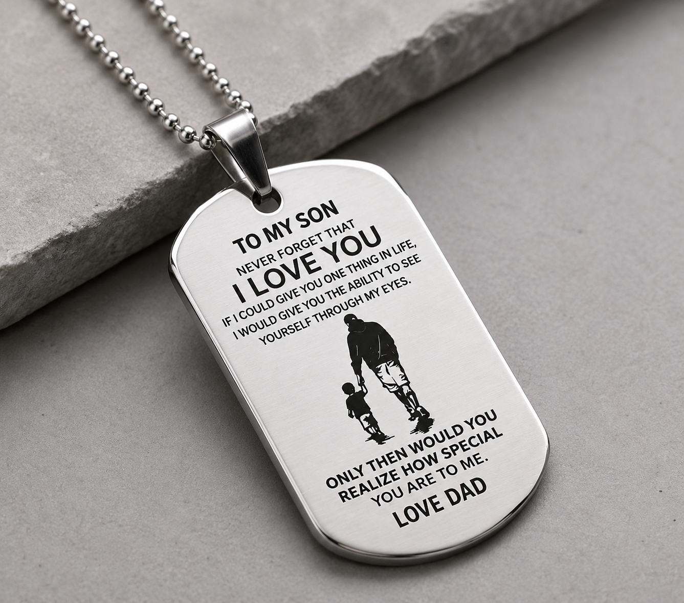 To My Son Dog Tag Necklace – Through My Eyes You'll See How Special You Are, Love Dad Gift